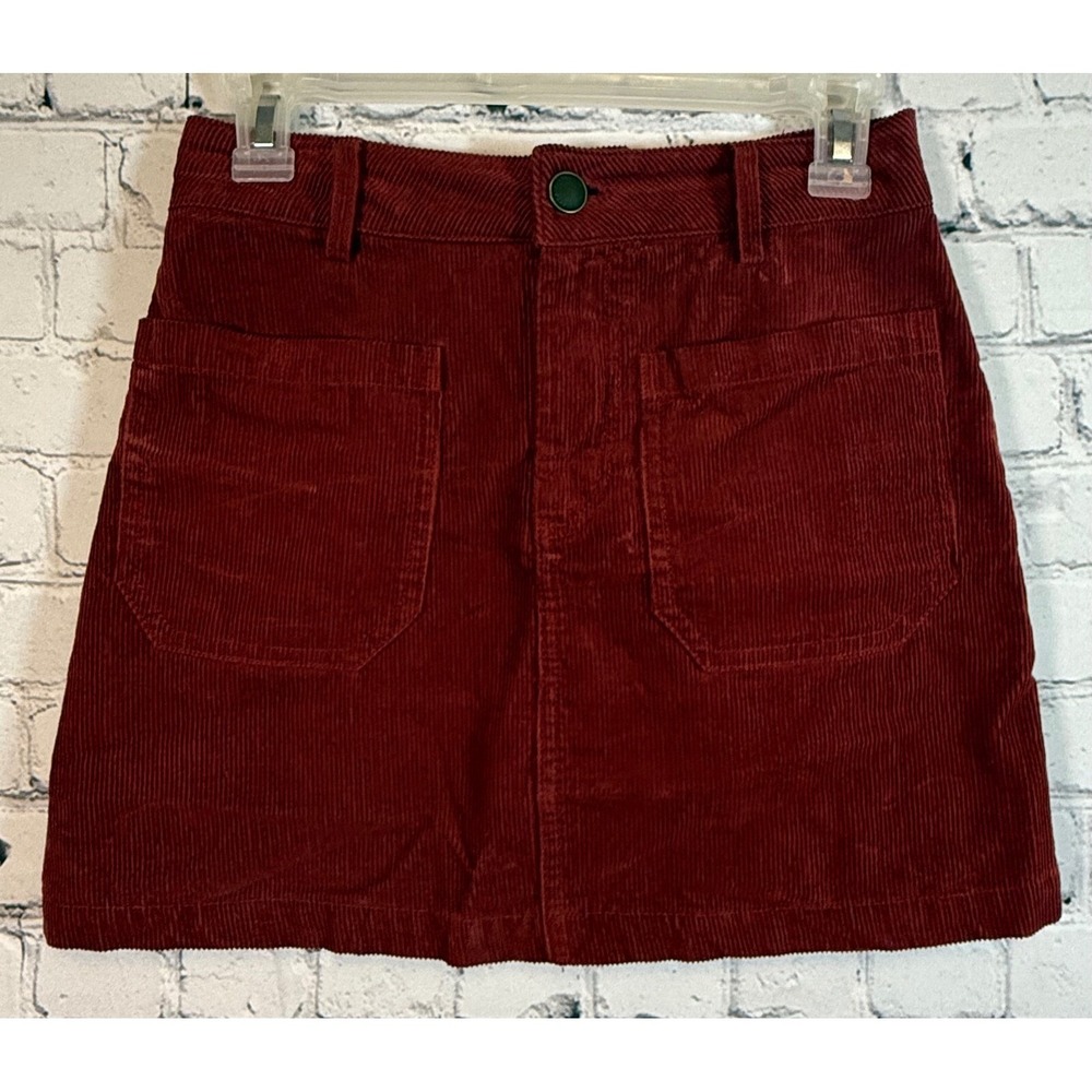 Copper Key Corduroy Mini‎ Skirt Pockets A-Line Maroon XS